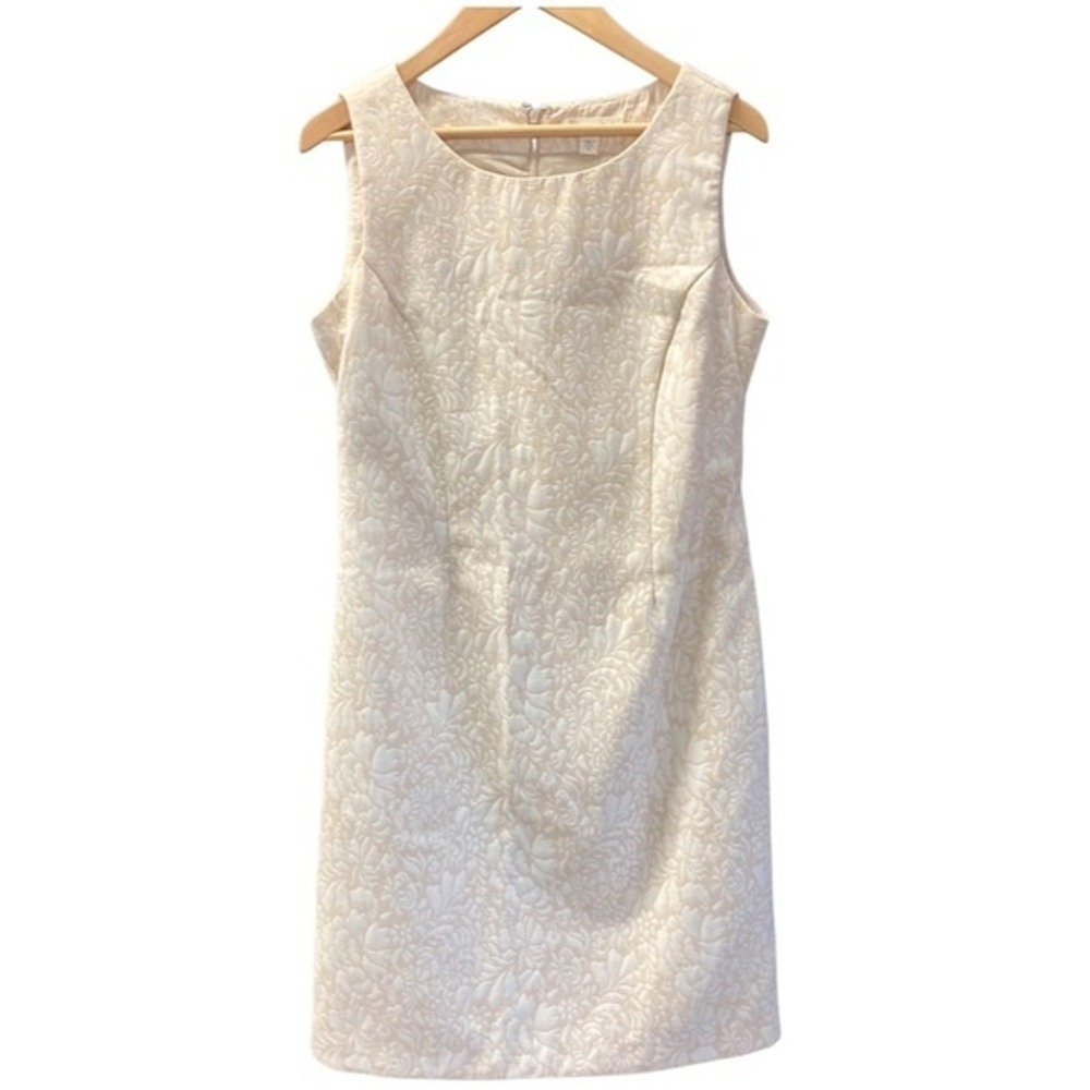 Coldwater Creek Womens Floral Jacquard Sheath Dress Cream Champagne Size 8